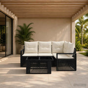 Set Divano da Giardino 5 pz Nero e Bianco Crema polyrattan 3437092