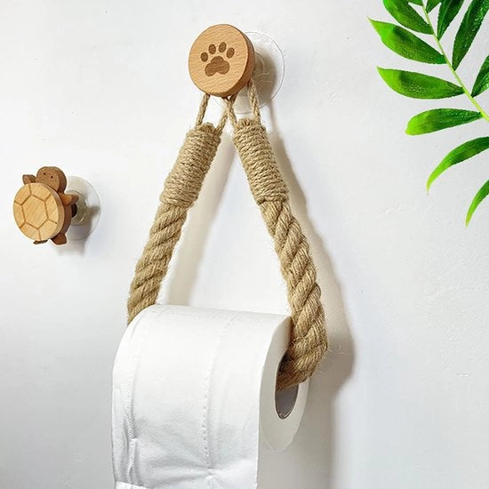 Supporto per carta igienica nautico, rete di tessuto con corda naturale fissata alla parete con gancio in legno, asciugamano senza punta per bagno, decorazione rustica per casa di campagna con misure 27 * 1,8 cm