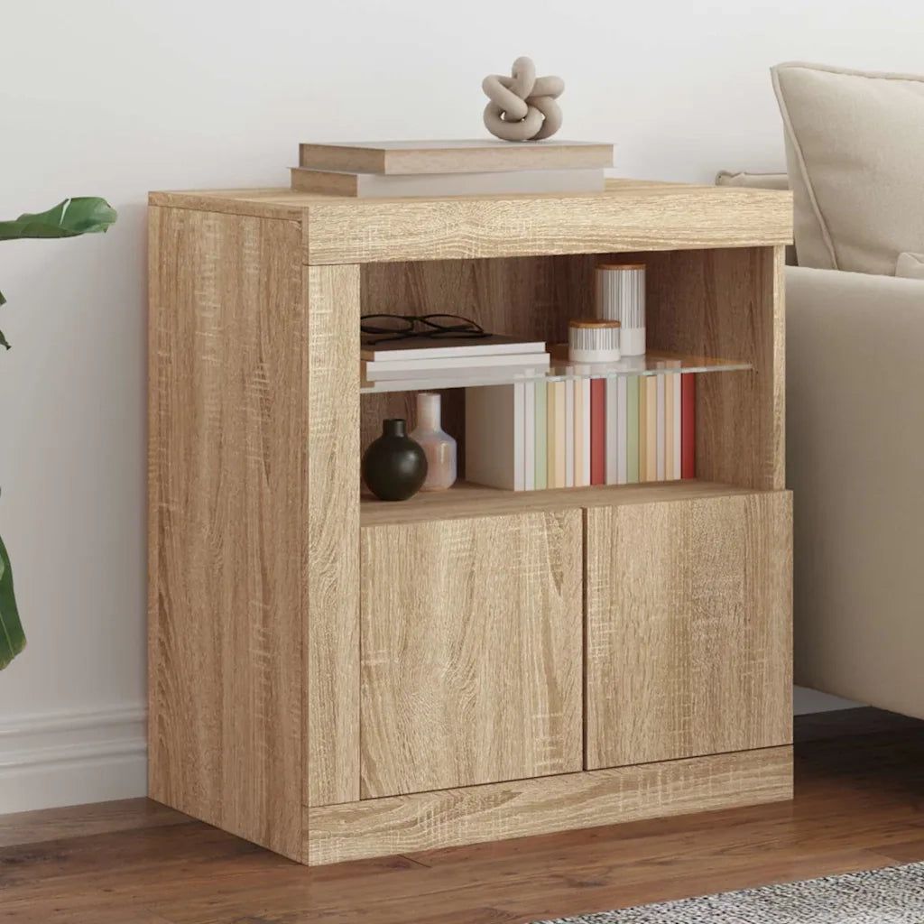 Credenza | Madia | Buffet da pranzo | Armadio da pranzo con Luci LED Rovere Sonoma 60,5x37x67 cm