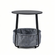 Tavolino rotondo con cestino portaoggetti rimovibile dimensioni 45 x 45 x 50,5 cm pratico e moderno design in metallo nero 20_0017060