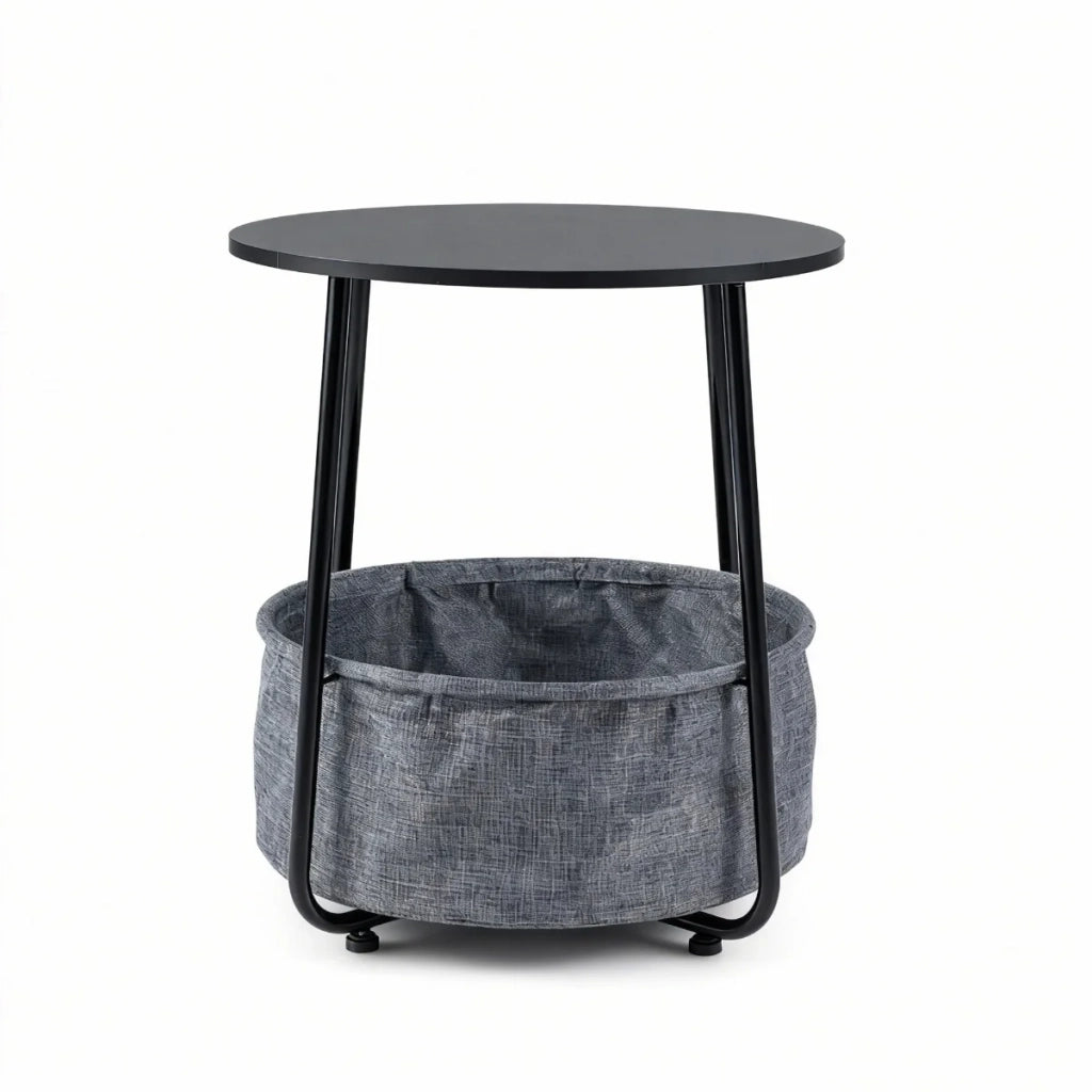 Tavolino rotondo con cestino portaoggetti rimovibile dimensioni 45 x 45 x 50,5 cm pratico e moderno design in metallo nero 20_0017060