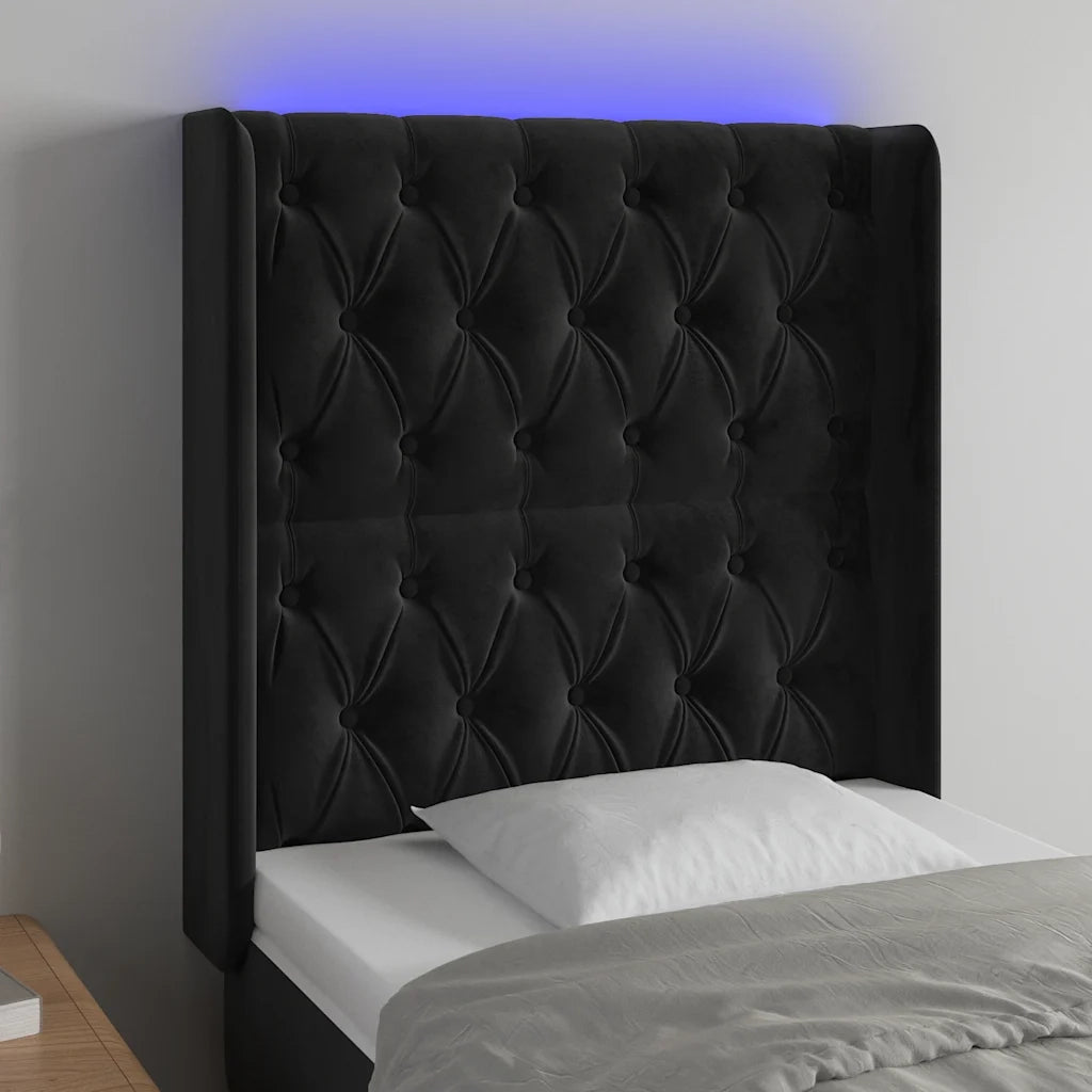 Testiera | Testata a LED Nera 83x16x118/128 cm in Velluto