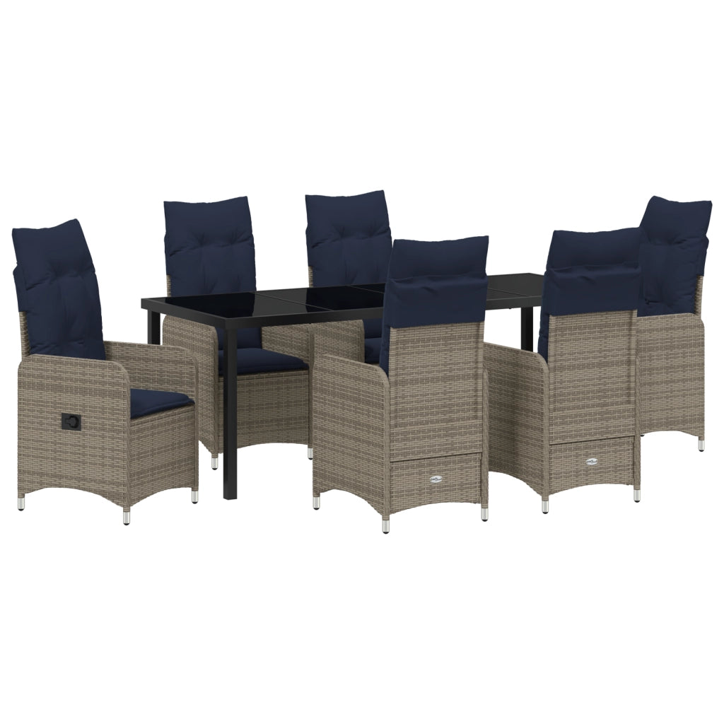 Set da Pranzo da Giardino 7 Pezzi con Cuscini Neri in Polyrattan
