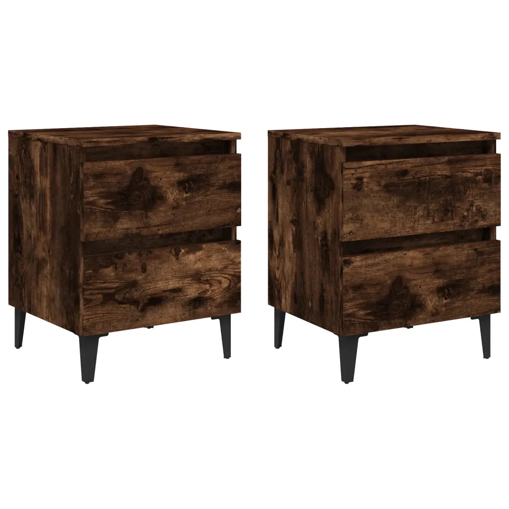 Comodini con Gambe in Legno Massello 2pz Rovere Fumo 40x30x50cm cod mxl 48086