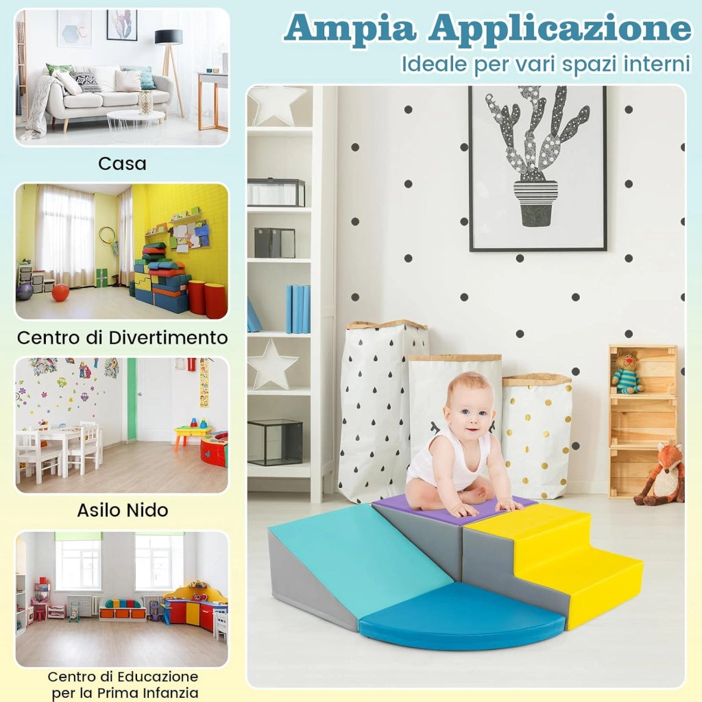 Set di Blocchi in Schiuma per Bambini 4 Pezzi, Set di Costruzioni Morbide in PU + EPE per Sviluppo dei Bambini, Gioco Attivo Interno per Arrampicarsi e Gattonare (Blu)