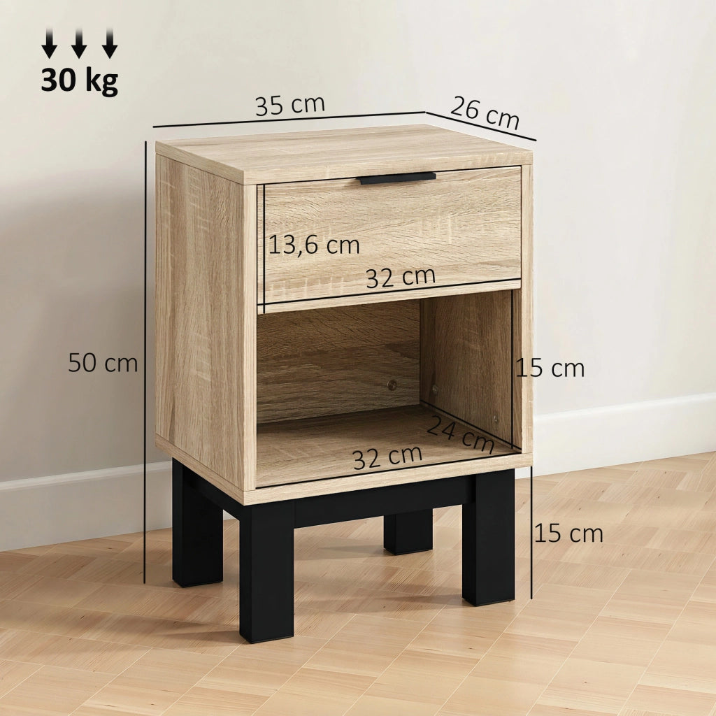 Comodino con cassetto e ripiano aperto ¨C zephmum ¨C Eiche 35x26x50 cm