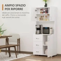 Credenza da Cucina e Soggiorno, Credenza Moderna in Legno Bianco, 2 Armadietti, Mensole Regolabili, 1 Ripiano Aperto e 3 Cassetti, 80x39.5x183.5cm