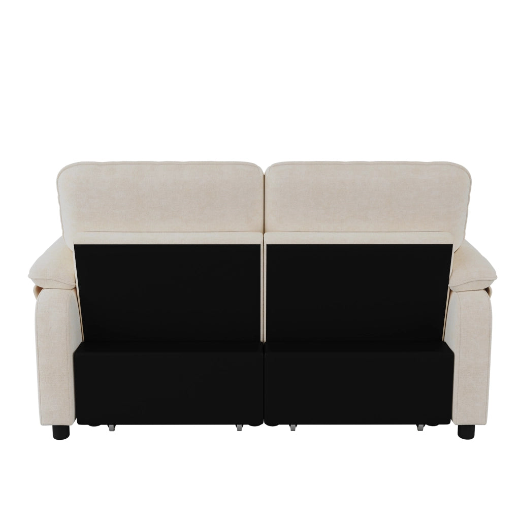 Divano letto convertibile 3 in 1 con schienale reclinabile e porte USB e Type-C, 2 cuscini, in ciniglia beige