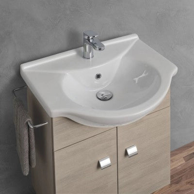 Mobiletto da bagno sospeso 55 cm rovere grigio con lavabo e specchio incluso
