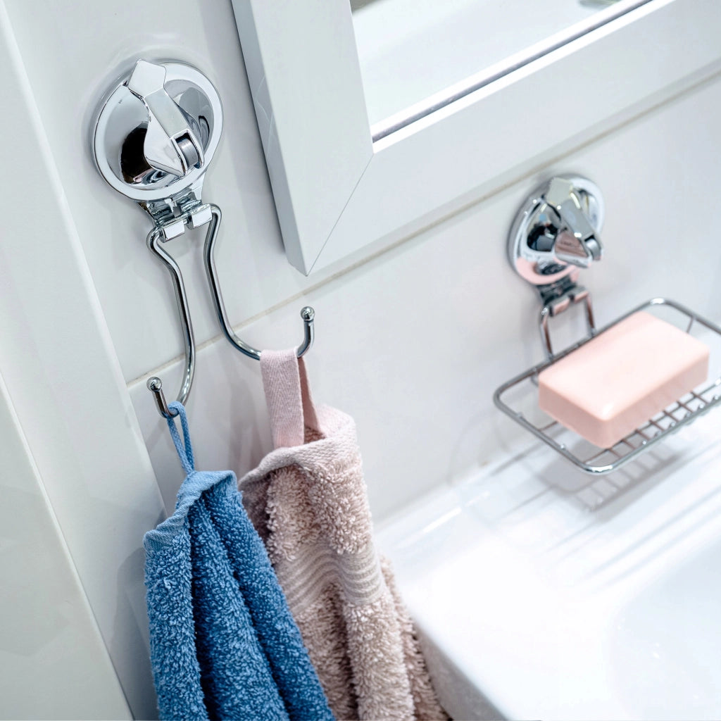 KADAX - Gancio portasciugamani da bagno a parete con ventosa, colore argento.