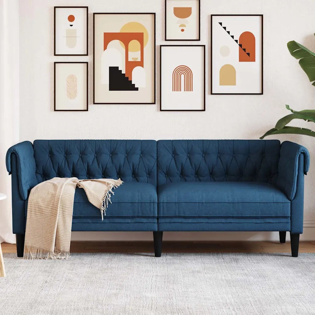 Divano | Divano da soggiorno | Sofa Chesterfield a 3 Posti Blu in Tessuto