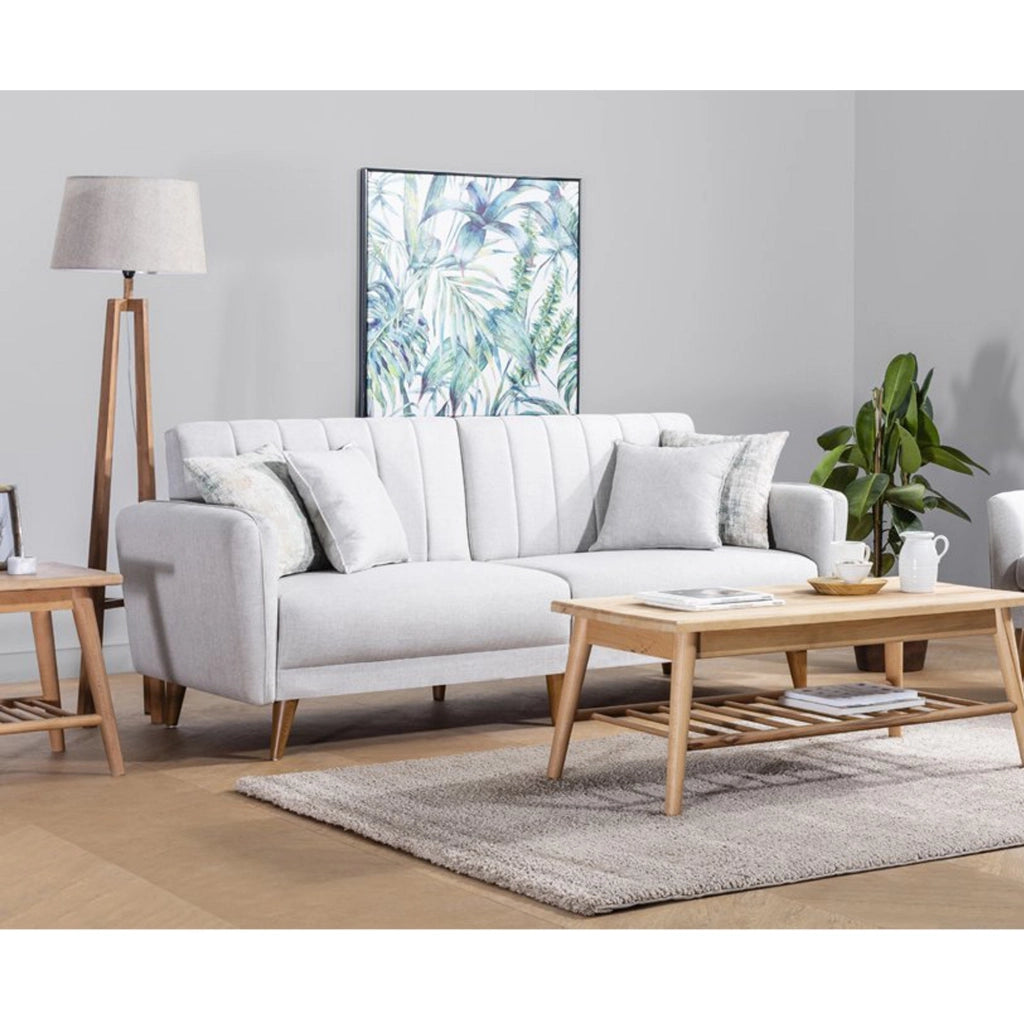 Divano letto a 3 posti in tessuto "Aqua" 205 x 85 x 85 cm - Crema