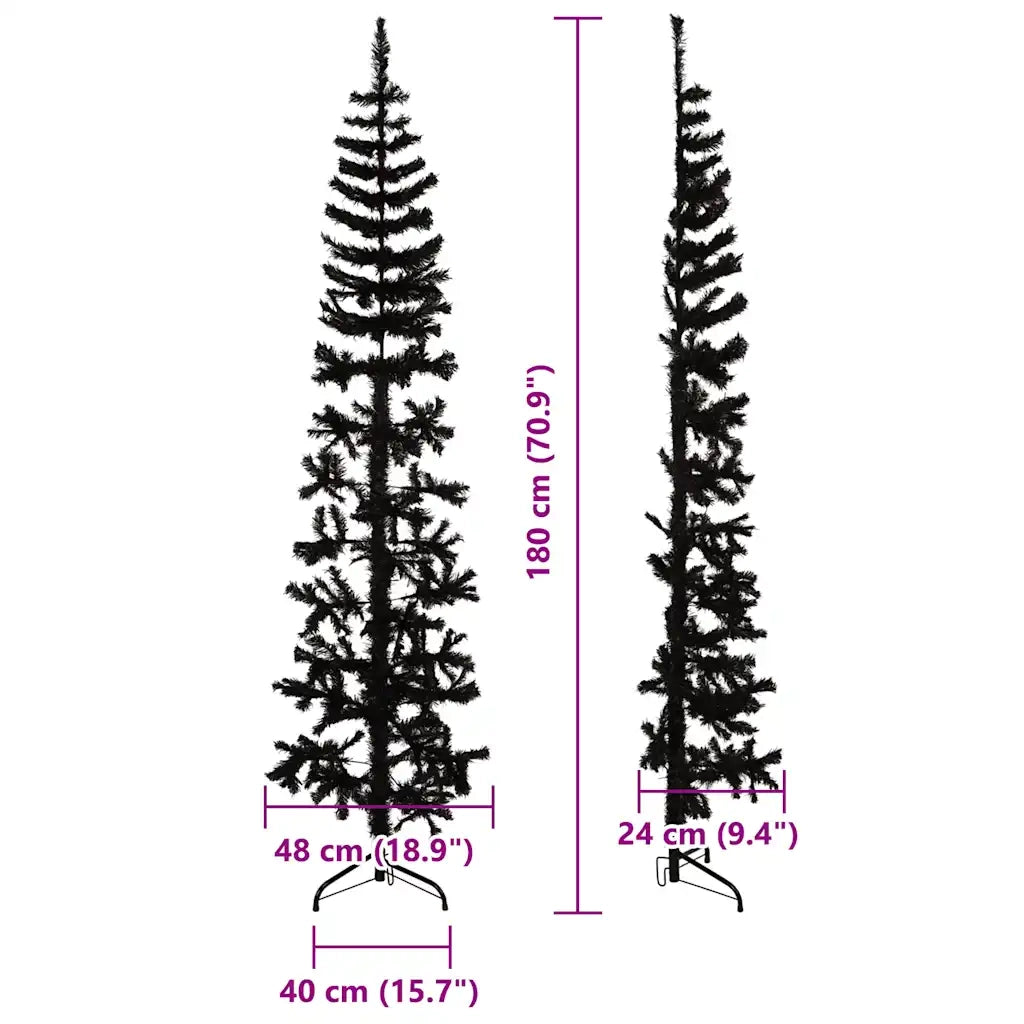 Albero Natale | Decorazioni natalizie Artificiale Sottile a Met¨¤ e Supporto Nero 180 cm