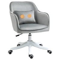 HOMCOM Poltrona da ufficio in velluto poltrona da ufficio massaggiante cuscino lombare integrato regolabile in altezza girevole a 360° grigio chiaro