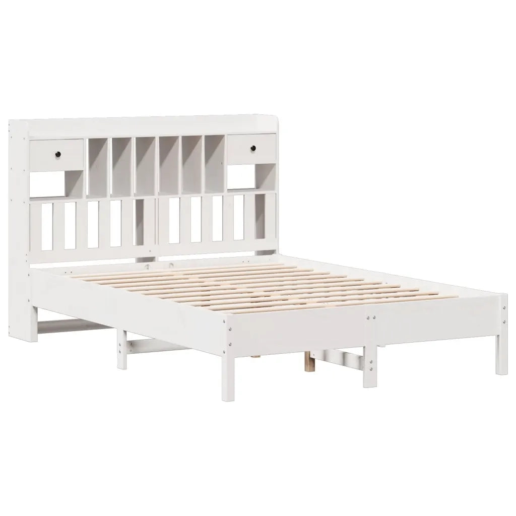 Letto Libreria senza Materasso-Struttura Letto con contenitore Bianco 150x200 cm Legno di Pino 358729