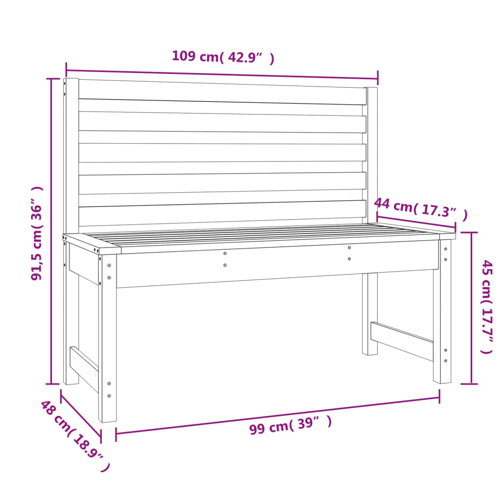 Panca da Giardino 109 cm in Legno Massello di Pino 824032