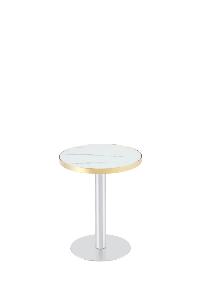 Tavolo da pranzo - rotondo - effetto marmo - bordo oro - base nera/oro/argento - versatile