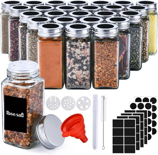 Set di contenitori per erbe 25 pezzi, contenitori trasparenti con coperchi/vaschette/giornali di vetro, per una pratica e comoda conservazione di spezie