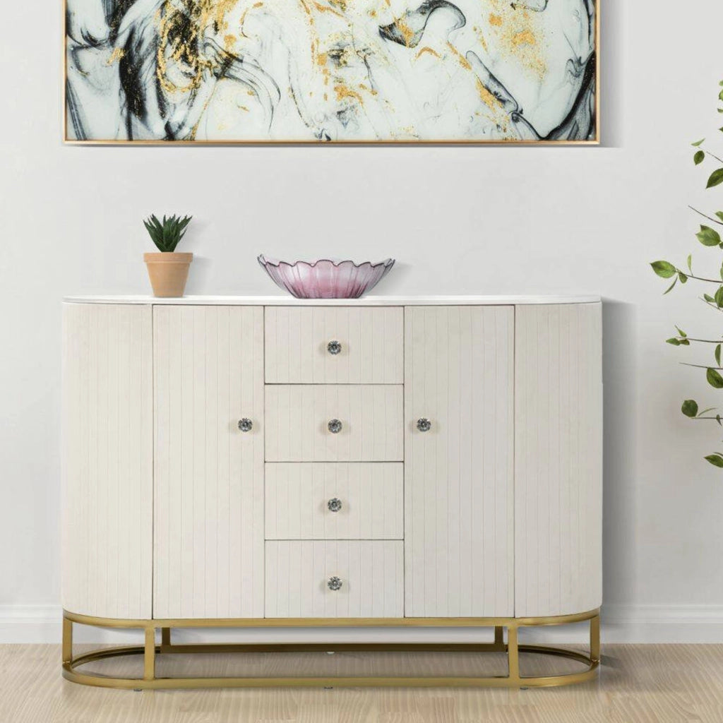 Credenza Lodovico, Buffet da soggiorno, Madia da salotto, Dispensa da cucina, 120x40 h85 cm, Crema e Bianco