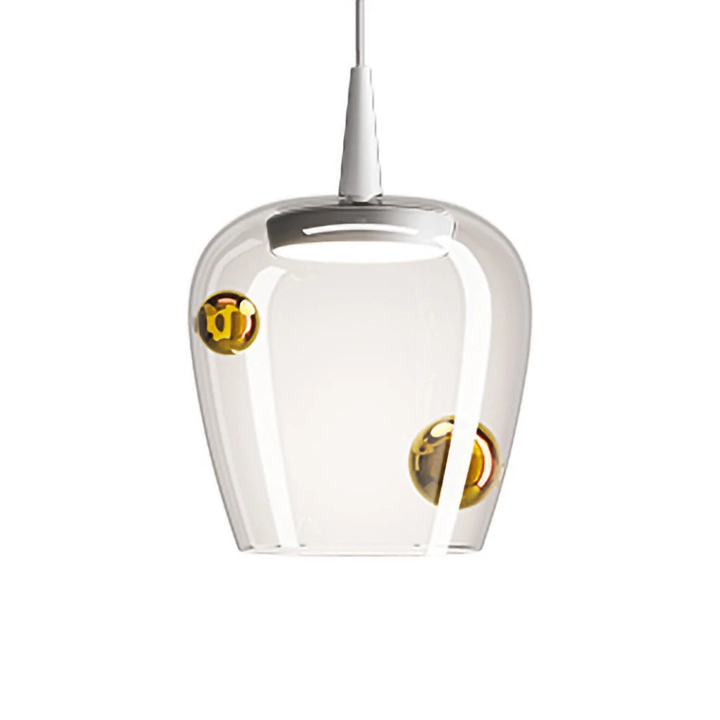 Zafferano Bilia 230V Lampada a sospensione LED 8W 3000K diffusore in vetro borosilicato soffiato a bocca finitura Bianco e Oro antico diametro 27cm