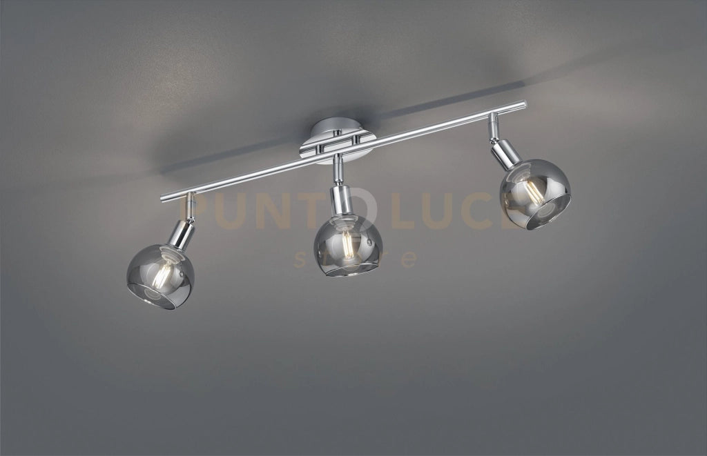 BREST BARRA 3 SPOTS METALLO CROMO CON VETRI FUME' L. 58CM ATTACCO E14