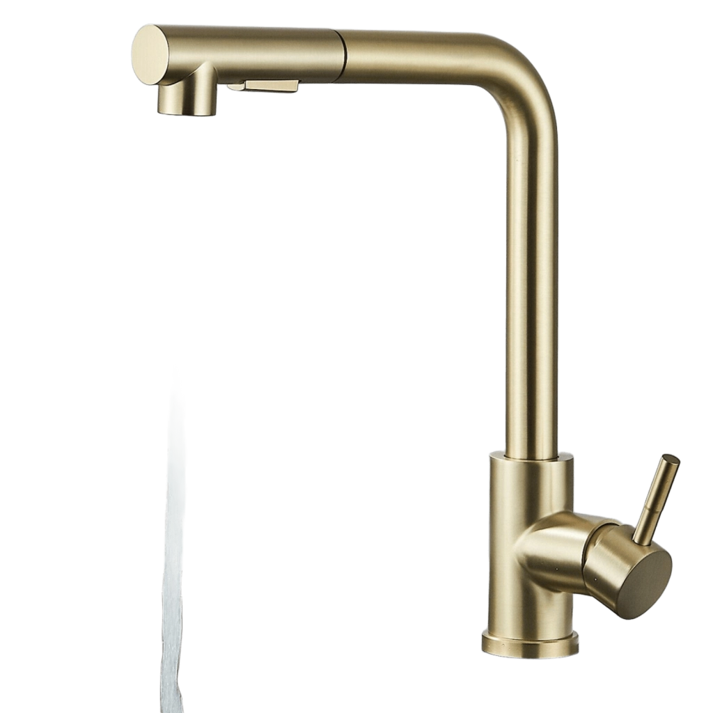FELIX | rubinetto estraibile di alta qualità in acciaio inox oro opaco | miscelatore bocca dritta | rubinetto catering alta pressione 360° 2 attacchi