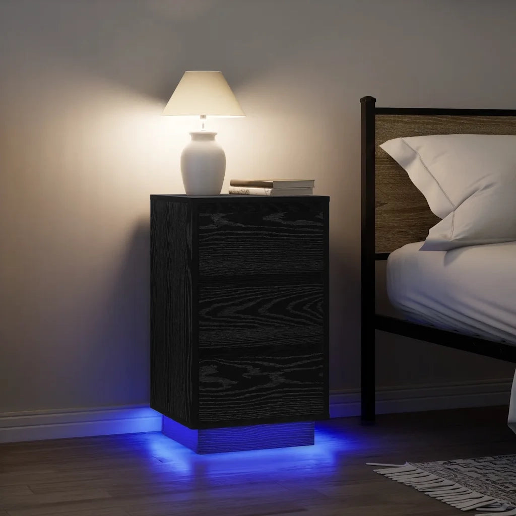 Comodino con Luci LED-Tavolino da notte Nero 38x34x65 cm