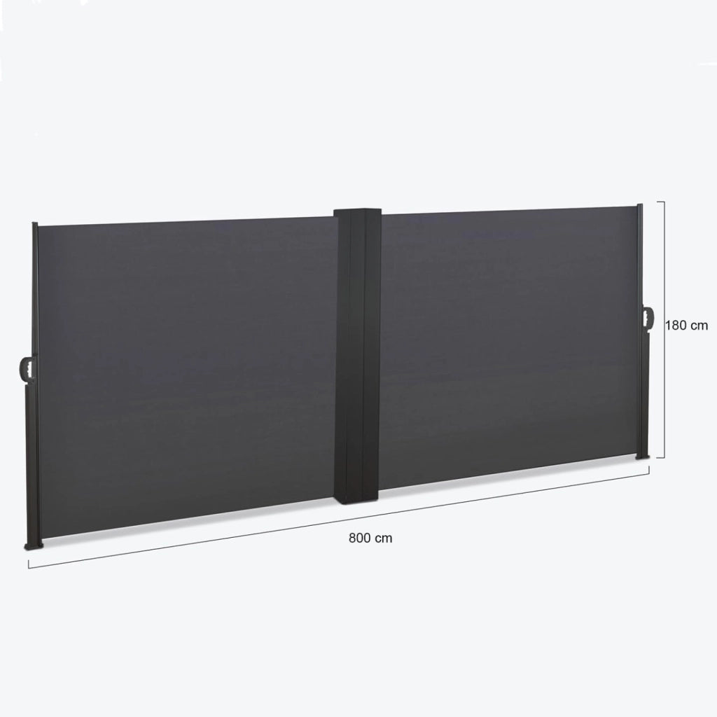 Doppio Schermo Pieghevole a Scomparsa 180 x 800 CM Tenda Laterale Grigio Antracite