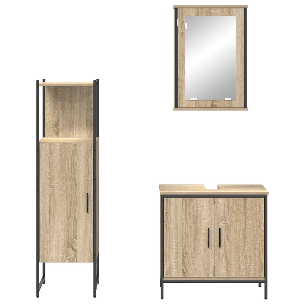 Set Mobili Bagno 3 Pezzi Rovere Legno Ingegnerizzato