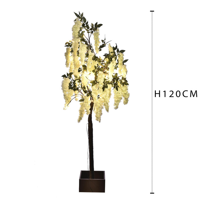 Glicine Artificiale ad Uso interno con Led Altezza 170 cm Bianco