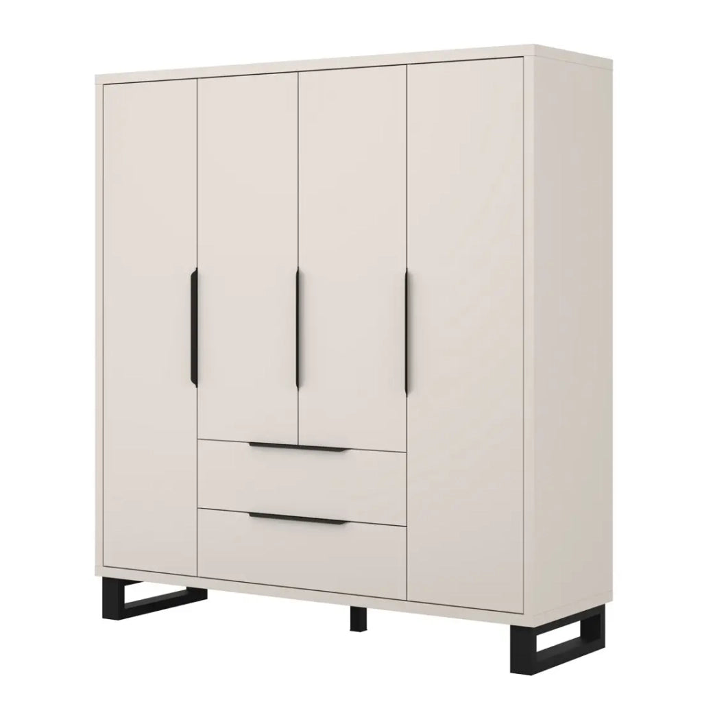 Armadio MILOS 4 porte cachemire con 2 cassetti e maniglie in metallo 191 cm