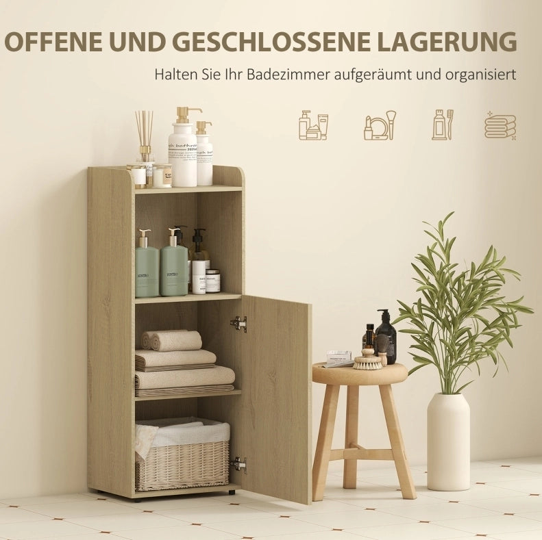 Mobile bagno salvaspazio con anta e ripiani, rovere