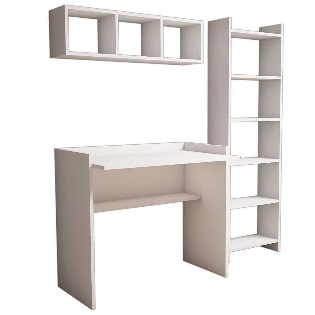 Scrivania in legno "Matilda" con libreria e mensola a muro - 90 x 58 x 80 cm - Bianco