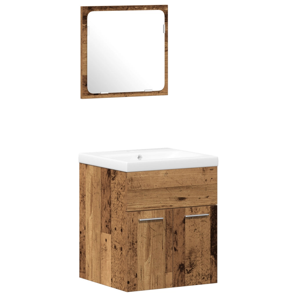 Set di Mobili per Bagno in 3 Pezzi in Legno Invecchiato