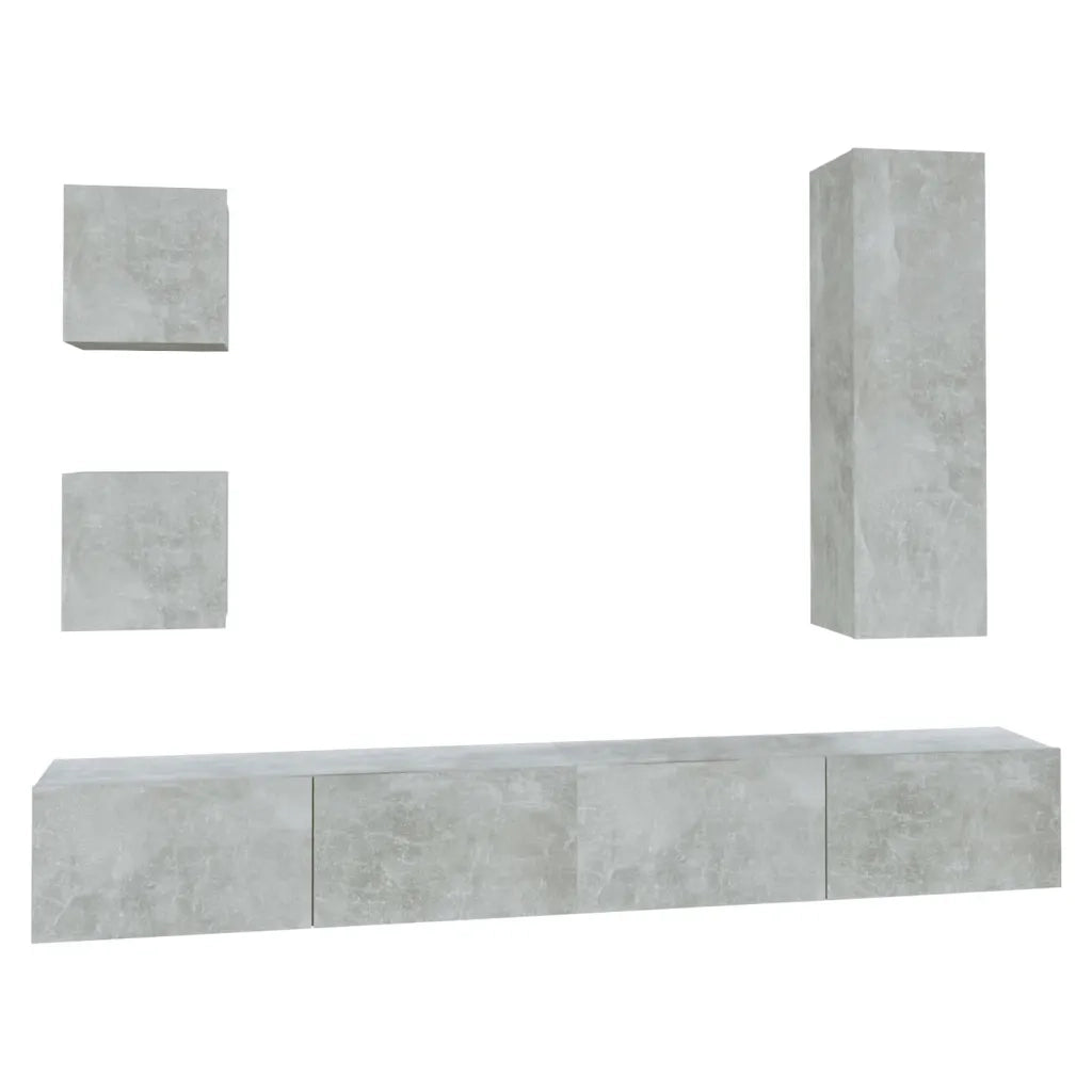 Set di Mobili Porta TV 5 pz Grigio Cemento in Legno Multistrato 3114449