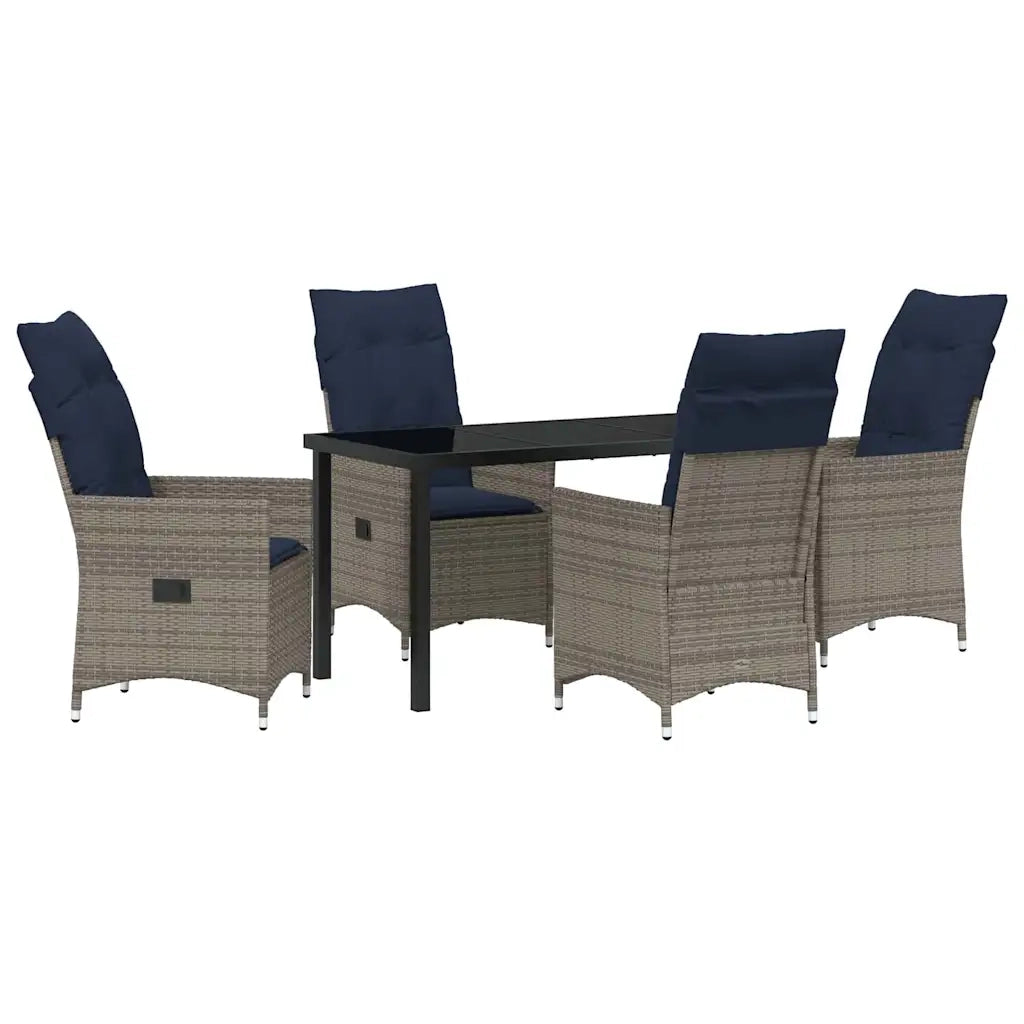 Set di tavolo e sedie con cuscino 5 pcs Grigio Rattan in PE