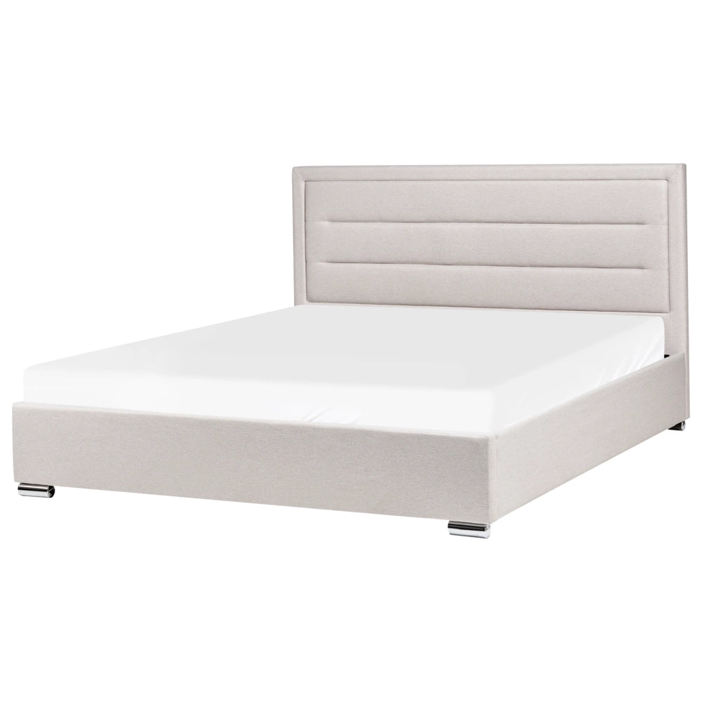 Letto matrimoniale in tessuto con contenitore beige chiaro 180 x 200 cm design moderno imbottito con testiera ottomana