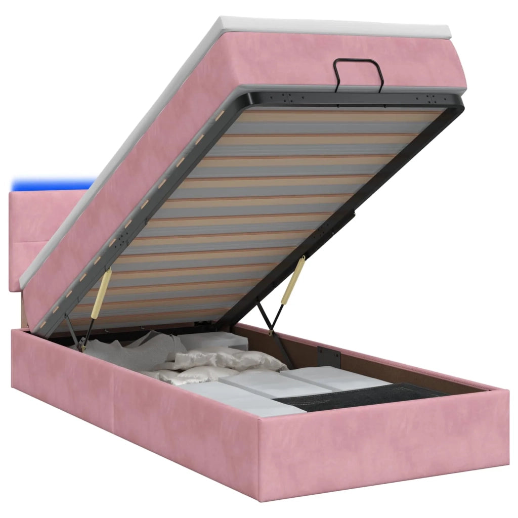 Letto Ottomano con Materasso e LED Rosa 100 x 200 cm Velluto 3457124