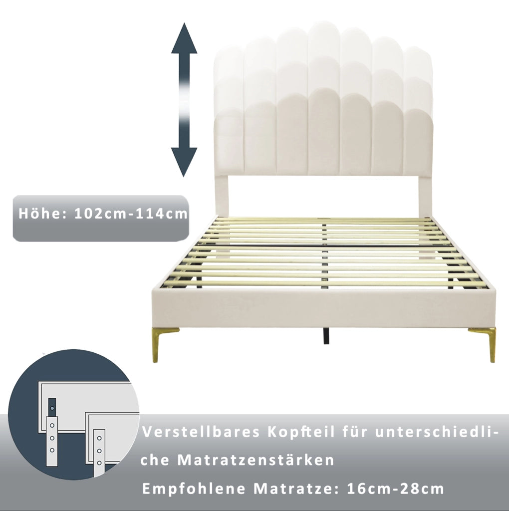 Letto imbottito 140x200 cm con testiera regolabile beige