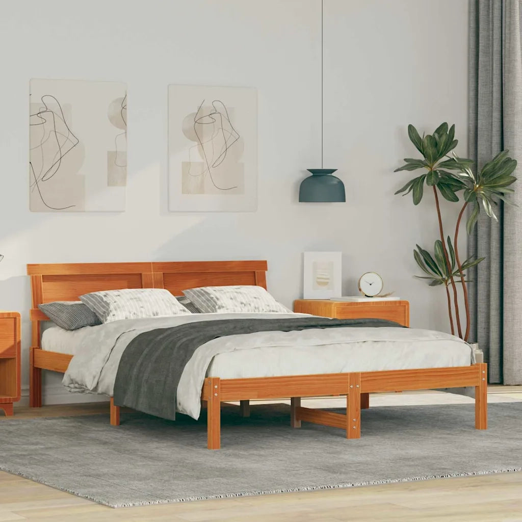 vidaXL Struttura del letto con testiera Cera marrone 135 x 190 cm