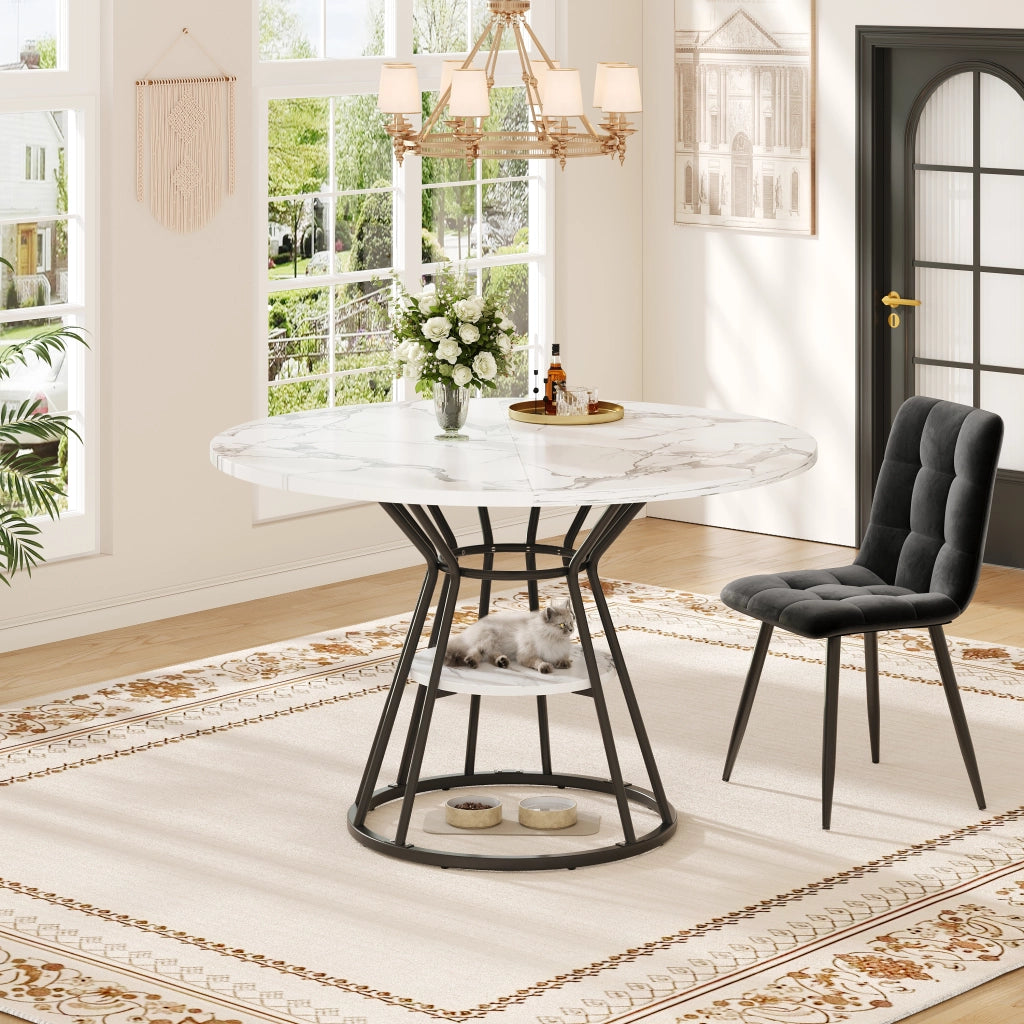 TAVOLO ROTONDO 100 cm MDF effetto marmo Nero con ripiano