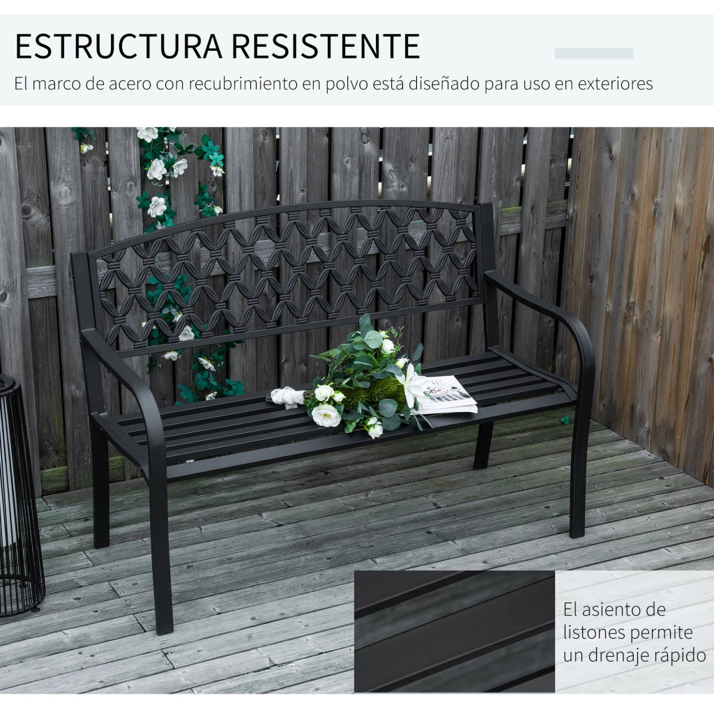 Divano da Giardino 2 Posti con Respaldo e Braccioli ¨C Zephmum ¨C Nero Ferro Acciaio 128x58.5x89 cm
