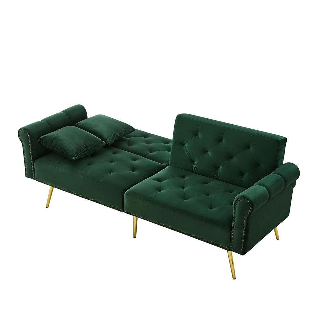 Divano letto 2 posti - Xylo - velluto, piedi oro, 3 posizioni, elegante
