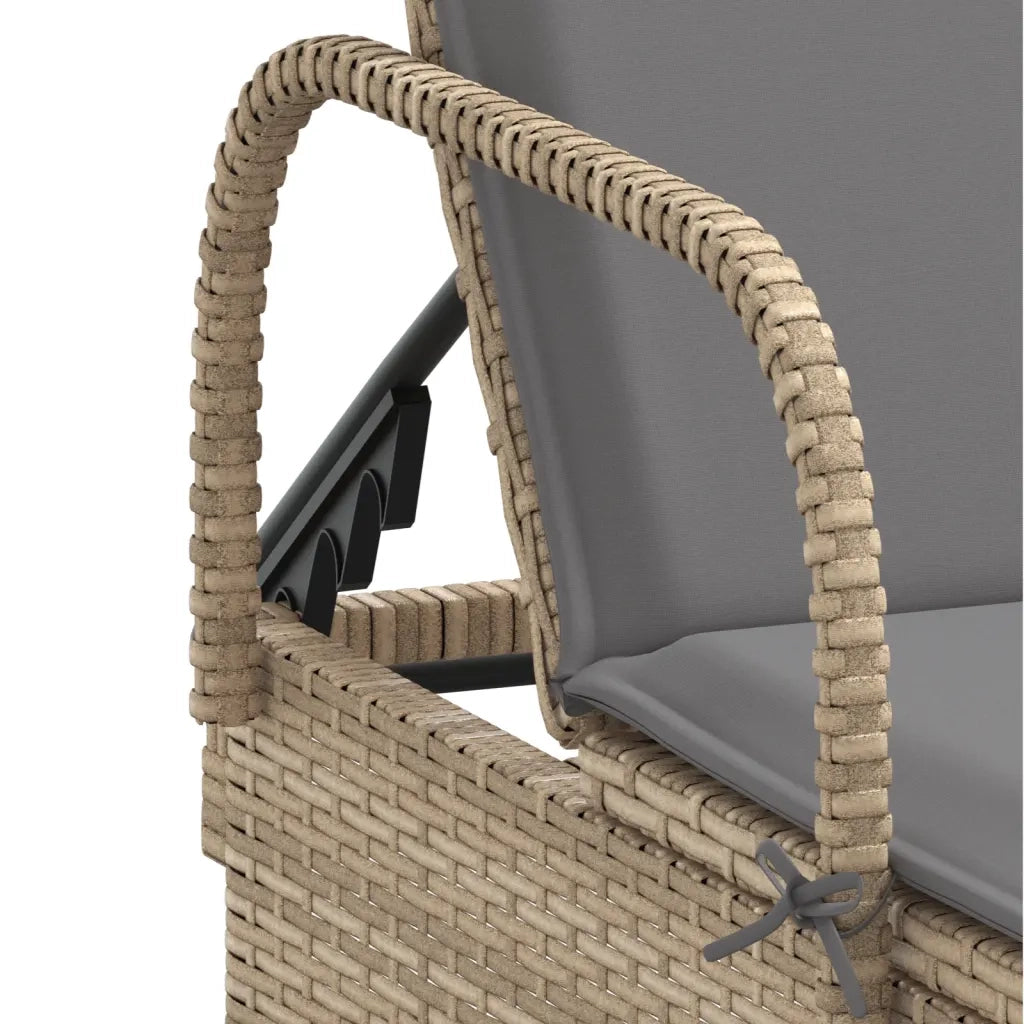 Lettino Prendisole con Ruote e Cuscino in Polyrattan Beige 368311