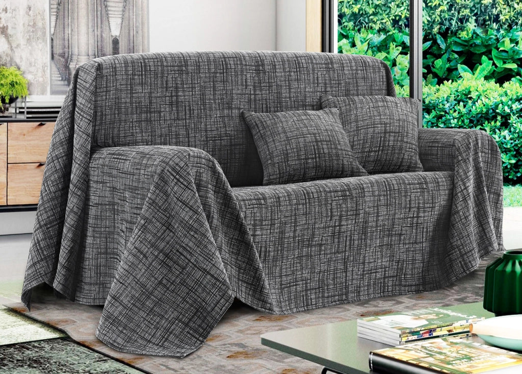 Telo Arredo Copridivano Multiuso Copritutto Misto Cotone Modello Multirighe - 300x260 - Carbone