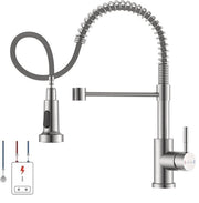 Kraan per cucina a bassa pressione, in acciaio inossidabile lucidato a specchio con getto regolabile, 2 posizioni, 360° girevole, maniglia cucina a molla con 3 connessioni (freddo, caldo e connessione a bassa pressione)