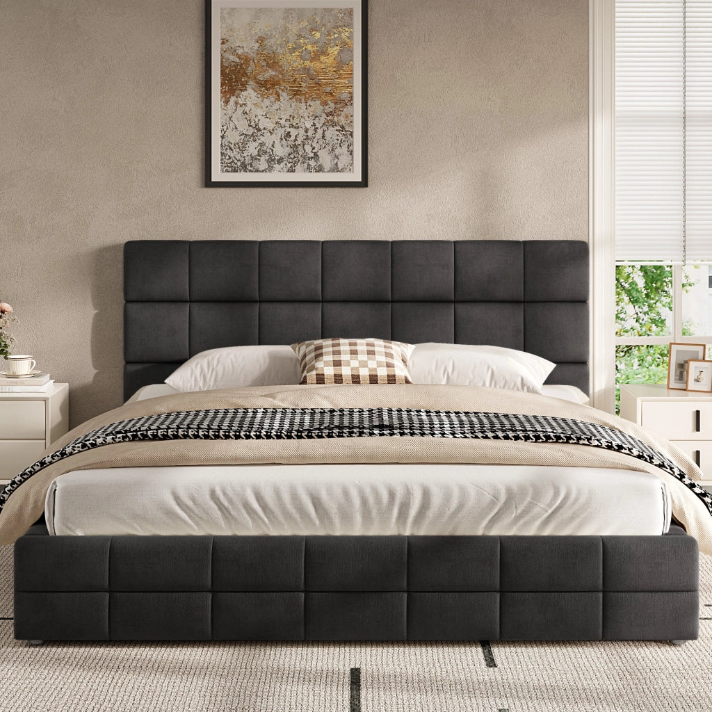Letto imbottito 180 × 200 cm con testiera, senza materasso, in velluto, nero
