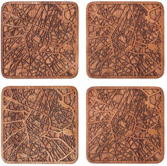 Sottoscala con mappa di Sapele, 4 pezzi, con mappa urbana, diverse città opzionale, manufatto a mano
