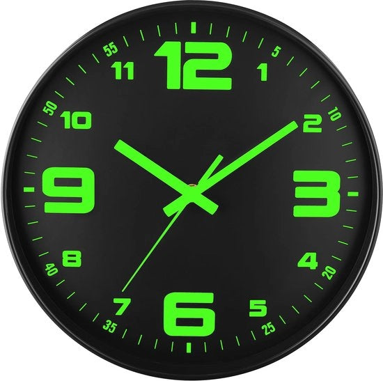 Orologio da Parete con Luce, Stile, Silenzioso, 30 cm, Orologio da Parete con Fonte di Luce, Alimentato da Batterie, Orologio da Parete in Vetro Moderno, Decorativo per Cucina, Casa, Camera da Letto, Ufficio