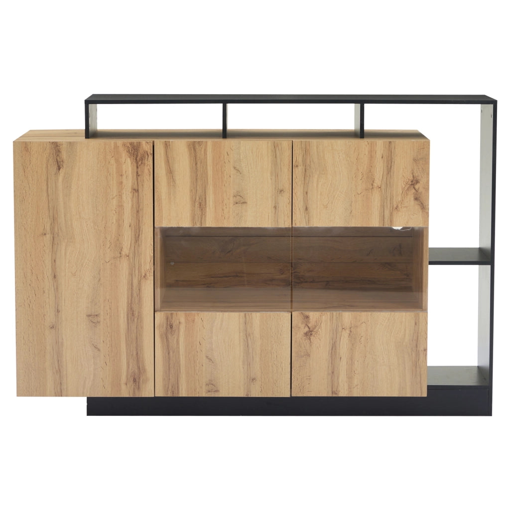 Credenza LED 140 x 44 x 94 cm in MDF effetto legno; con ripiani e controllo Bluetooth